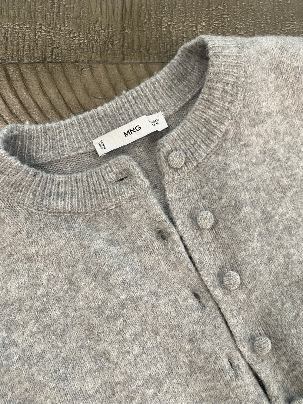 Mango Light Gray Button-Front Ruffle-Hem Cardigan - Picture 2 of 4